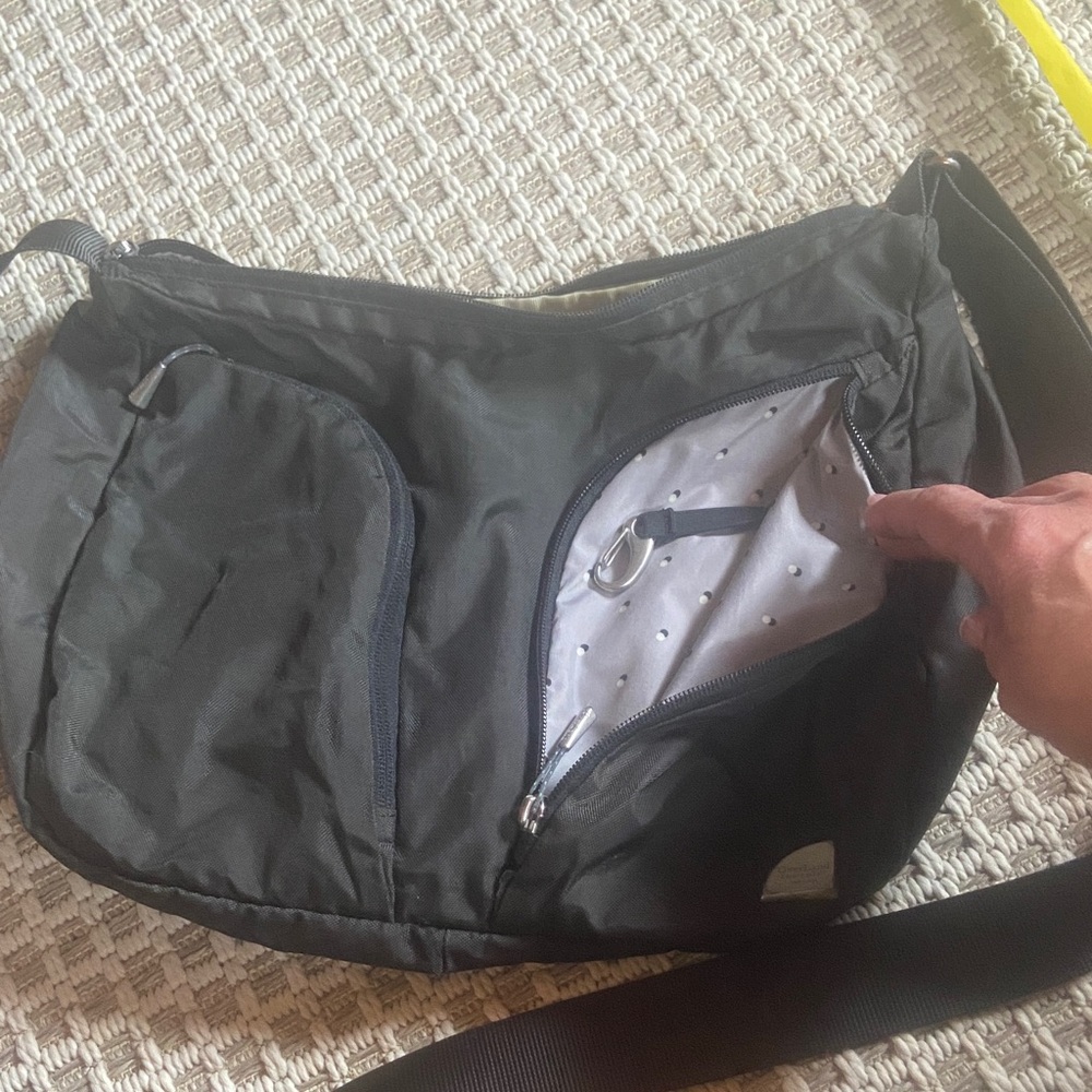 Black Nylon Crossbody Messenger Bag with Multiple Zip Pockets